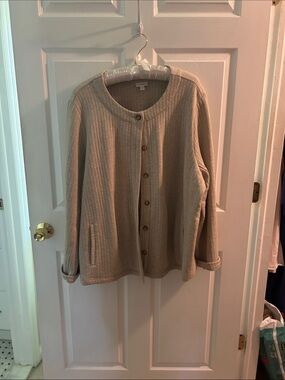 Button-Front Ribbed Cardigan Sweater in Light Taupe Worn 1 Time